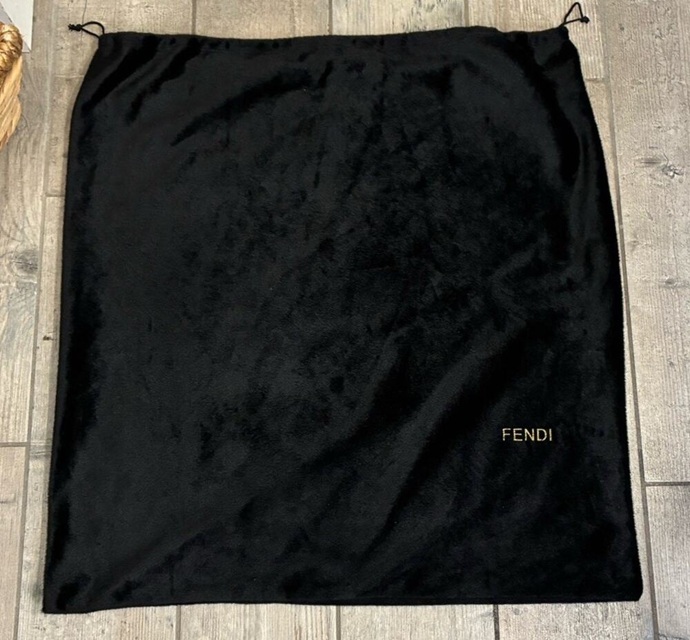 VTG FENDI Extra Large Dust Bag 23.5x22.5” Black Plush Vintage Drawstring XL
